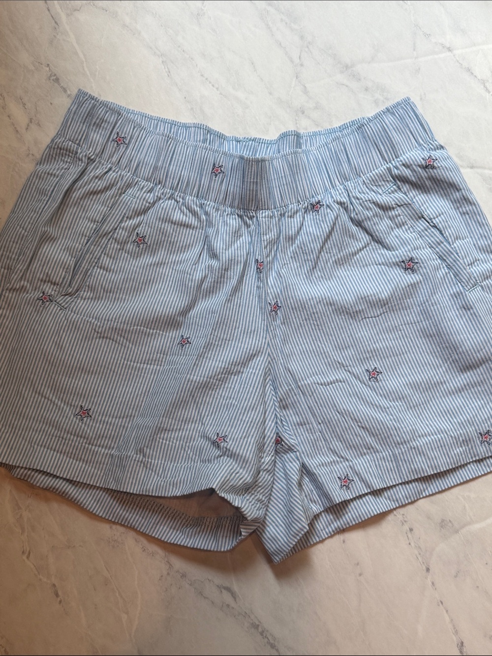 Lilly Pulitzer Light Blue Stripe High-Waist Embroidered Star Shorts